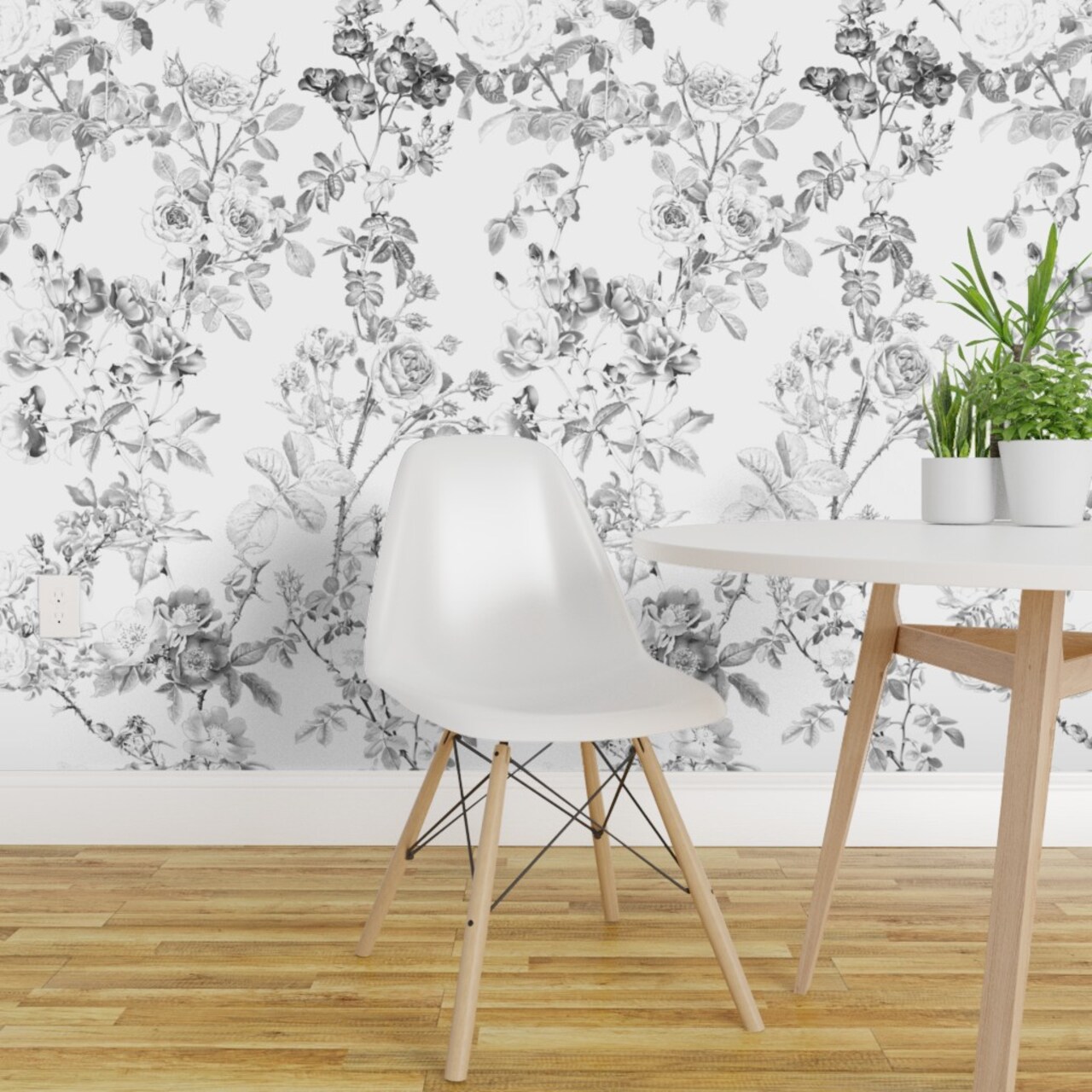 Peel & Stick Wallpaper 2FT Wide Floral Toile Cottage Garden Watercolor Chintz Black And White Cottagecore Romantic Custom Removable Wallpaper by Spoonflower